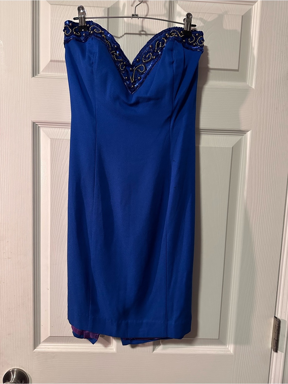 Frederick's of Hollywood Vintage Cobalt Blue Strapless Beaded Sheath Dress